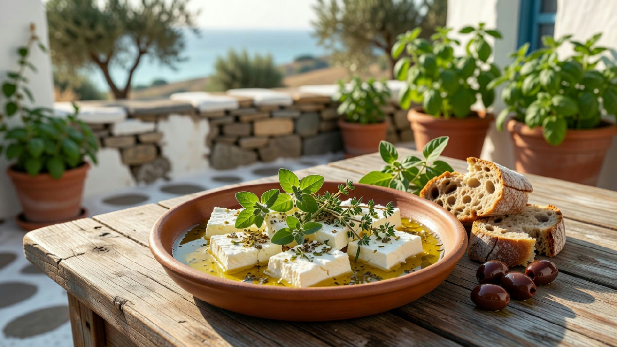 Feta in olijfolie met kruiden