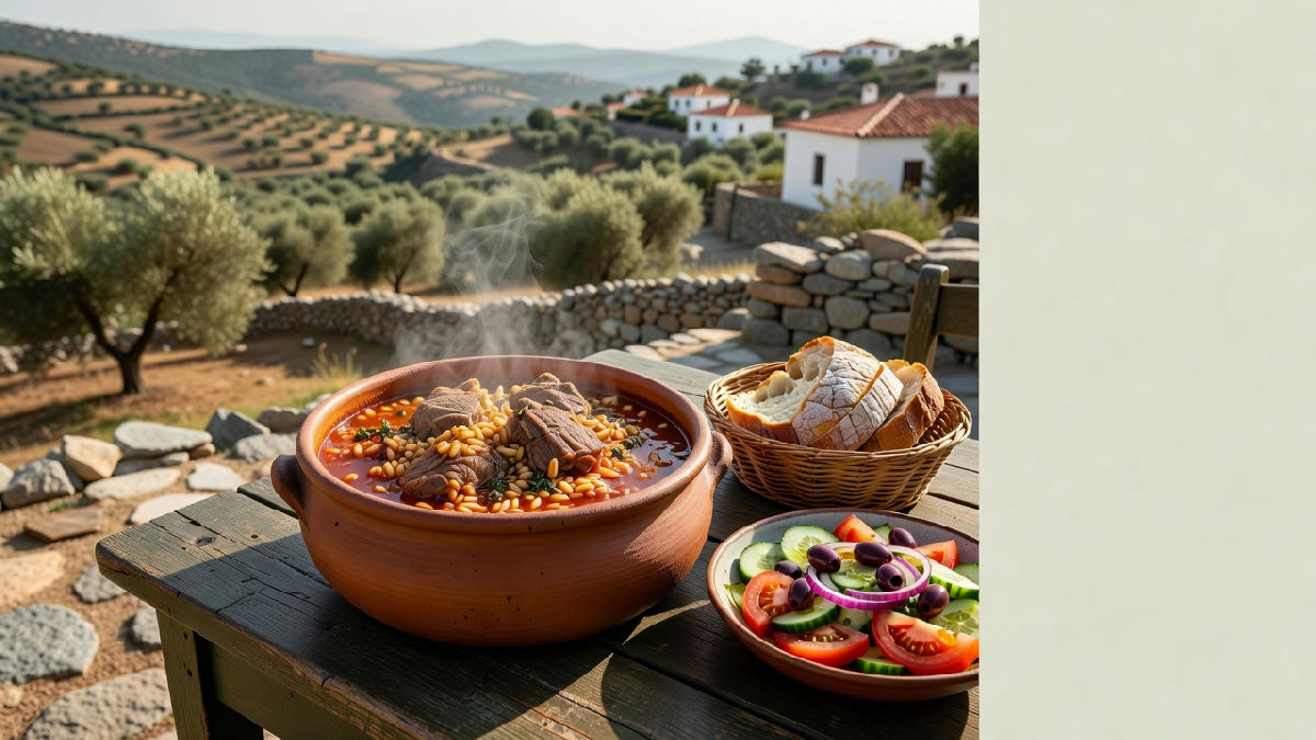 Lamsstoofpot met orzo op Kreta